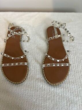 Katliu Women's Sandals Sz 9 M Flat Strappy Studded Rhinestone Gladiator